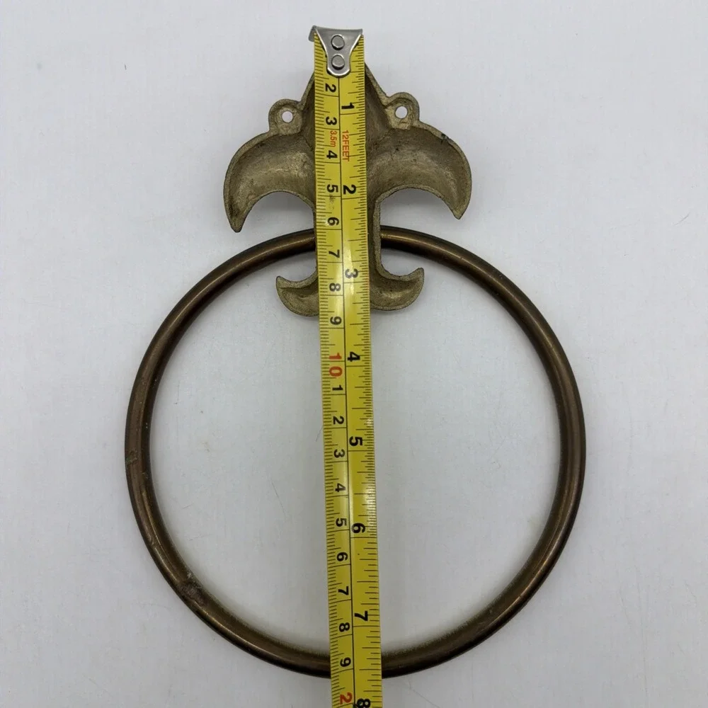 3- Brass fleur de lis Towel Holder Ring Wall Mounted Vtg